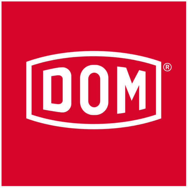 Logo DOM en blanc sur fond rouge