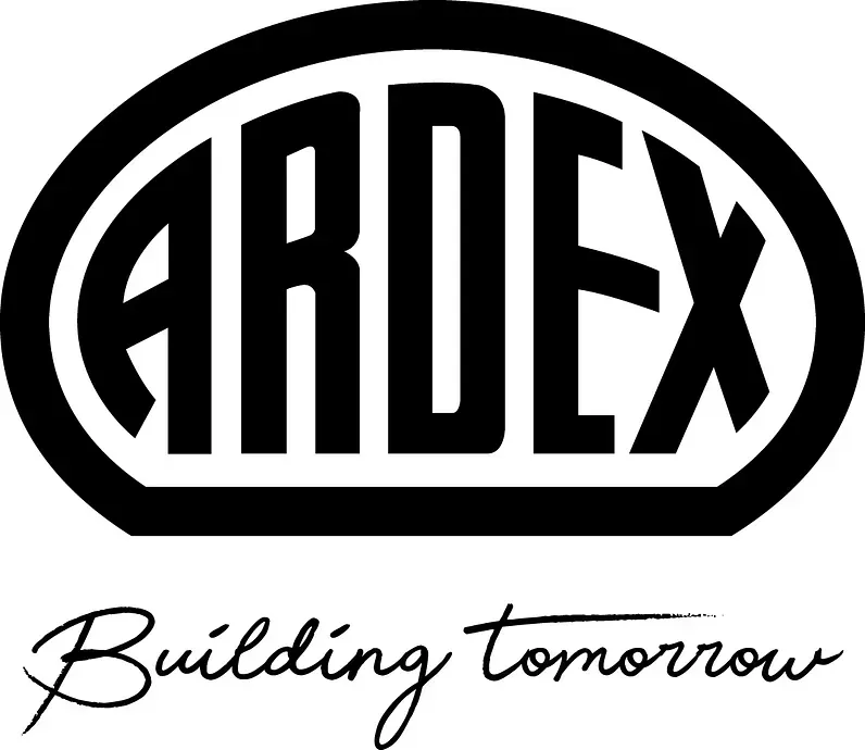 ARDEX-Logo mit dem Slogan „Building Tomorrow“