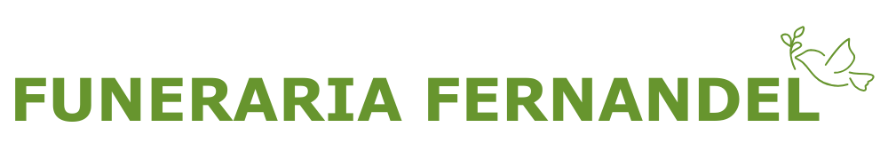 "FUNERARIA FERNANDEL" en fuente verde, con un icono de paloma blanca con rama de olivo a la derecha.
