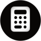 Icono de calculadora en blanco sobre un círculo negro.