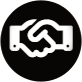 Icono de apretón de manos en blanco sobre un fondo circular negro.
