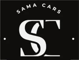Cuadrado negro con "SAMA CARS" en blanco encima de las iniciales "SC" blancas grandes.