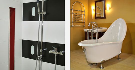 Ein Badezimmer mit Badewanne und Duschkopf