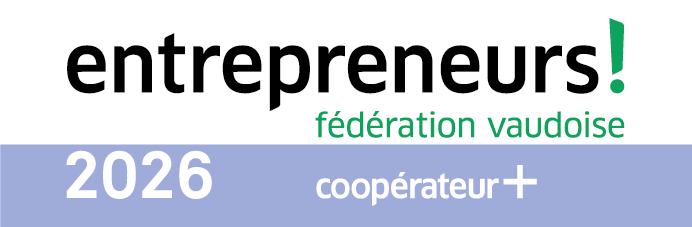 Logo for entrepreneurs! fédération vaudoise. Blue banner: 2026 coopérateur +.