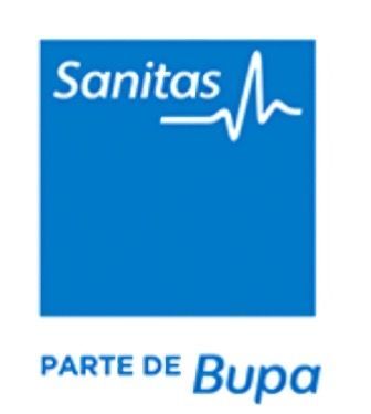 Un logotipo azul y blanco para Sanitas Parte de Bupa.