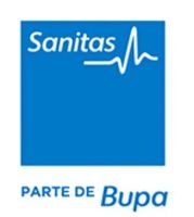 Un logotipo azul y blanco para Sanitas Parte de Bupa.