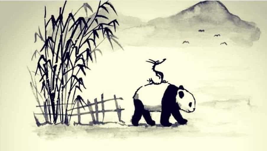 Un dibujo en blanco y negro de un oso panda