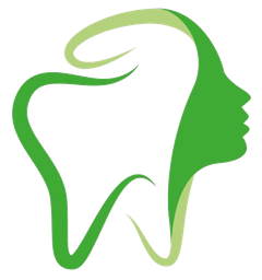 Logotipo de diente verde con la silueta de un perfil humano dentro del contorno.