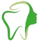 Diente verde estilizado con el perfil de un rostro humano en su interior, logotipo para atención dental.