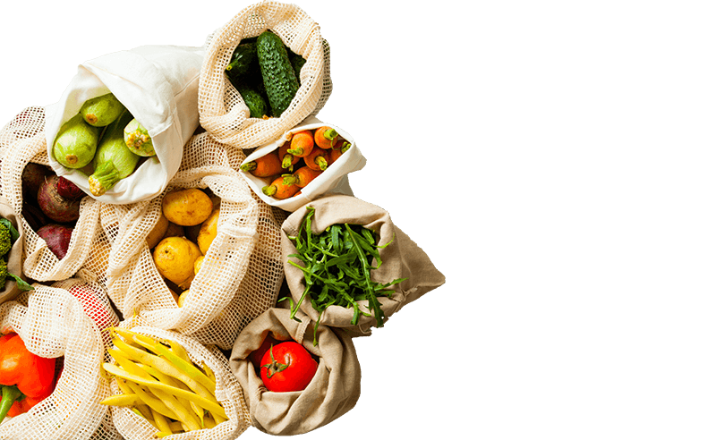 Fruits & légumes mis dans des sacs réutilisables