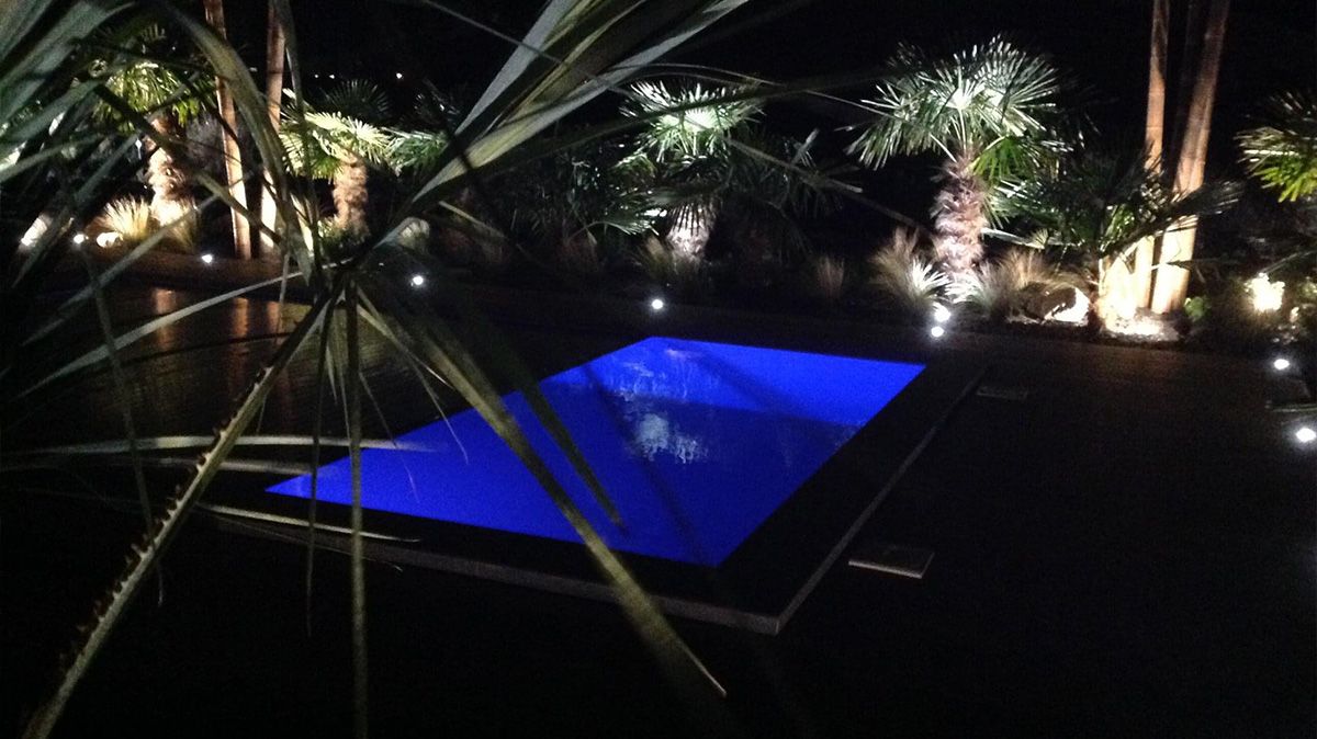 Jardin comportant une piscine de nuit