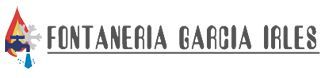 Se muestra un logotipo de Fontanería García Irles sobre un fondo blanco.