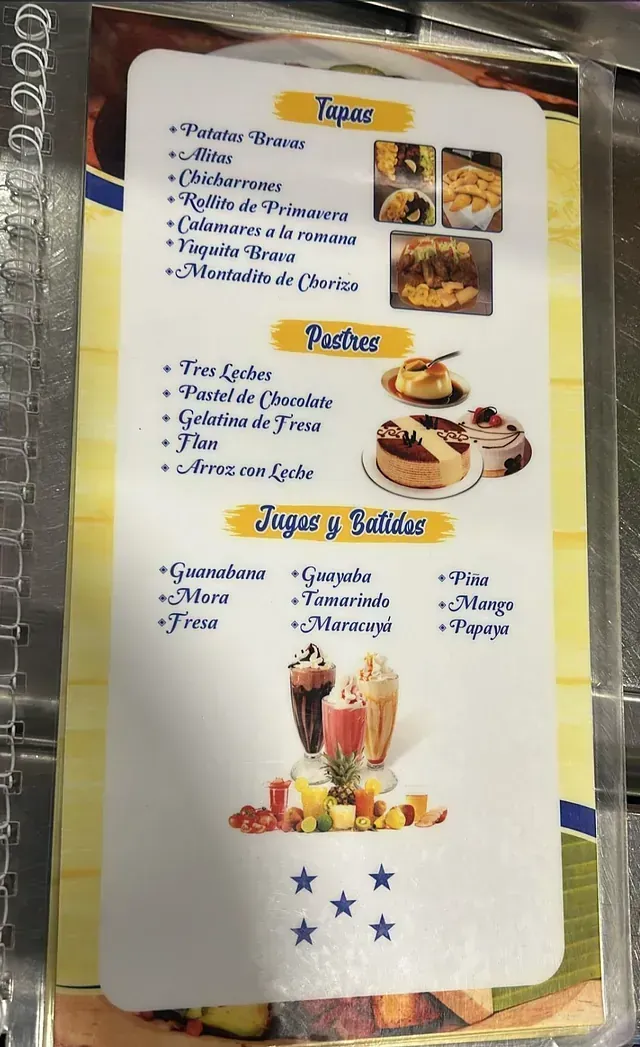 Un menú de un restaurante muestra una variedad de postres.