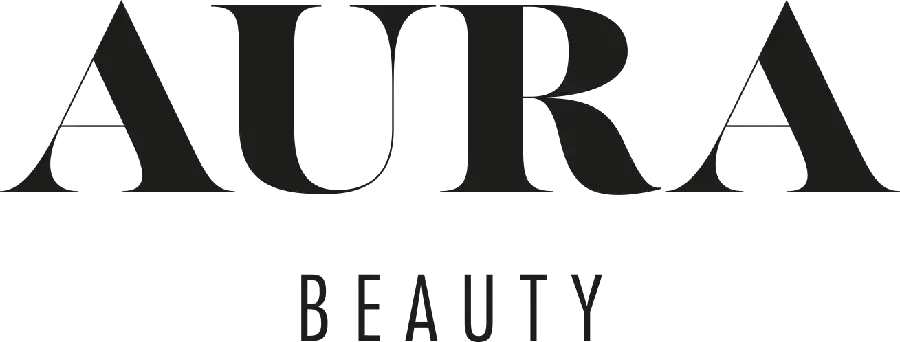 Logo für Aura Beauty: schwarzer Text auf weißem Hintergrund. „AURA“ über „BEAUTY“.