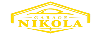 Gelbes „Garage Nikola“-Logo mit einem Hausdach-Umriss und fetter Schrift