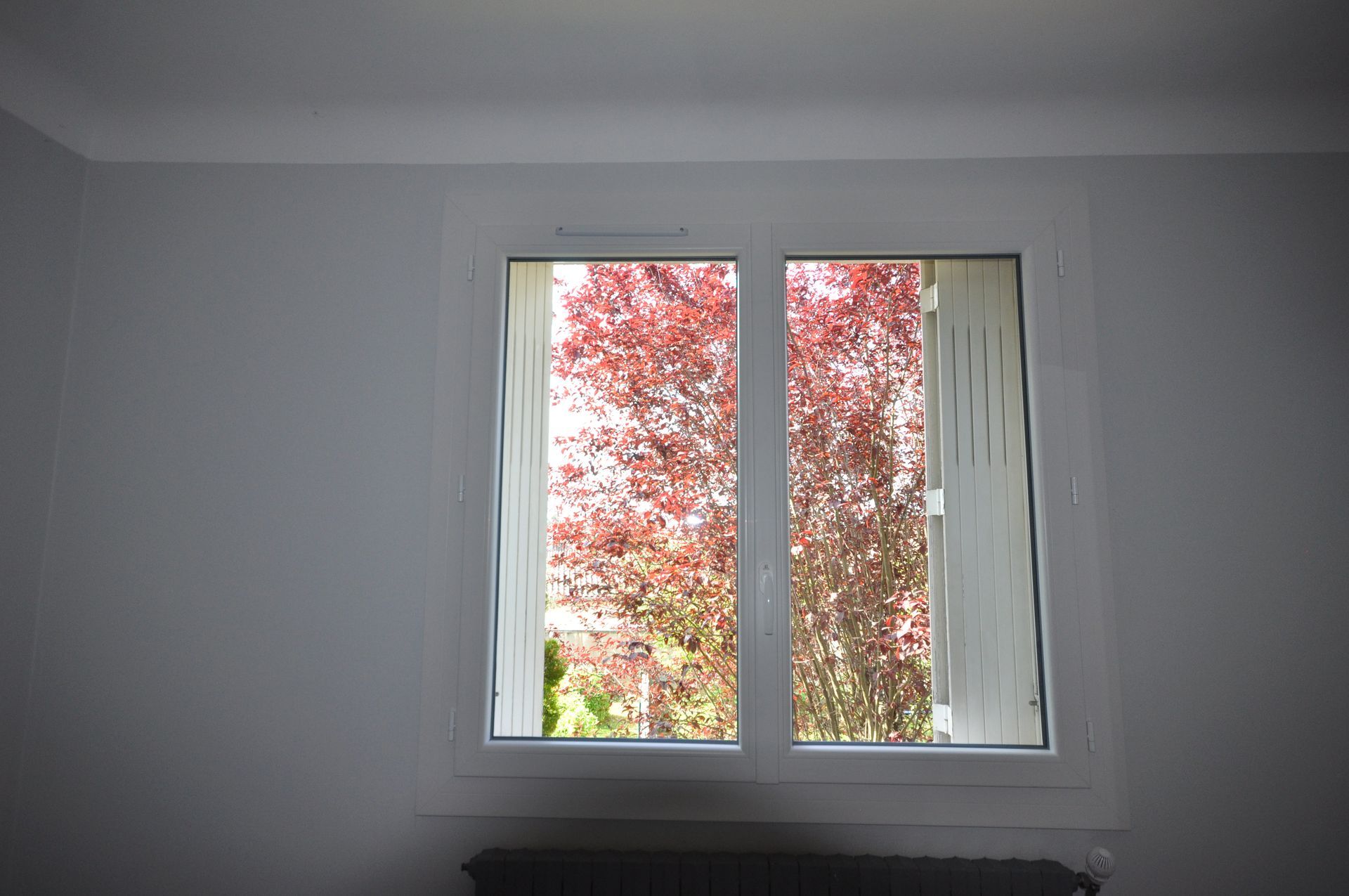 Fenêtre en PVC et vue sur des arbres