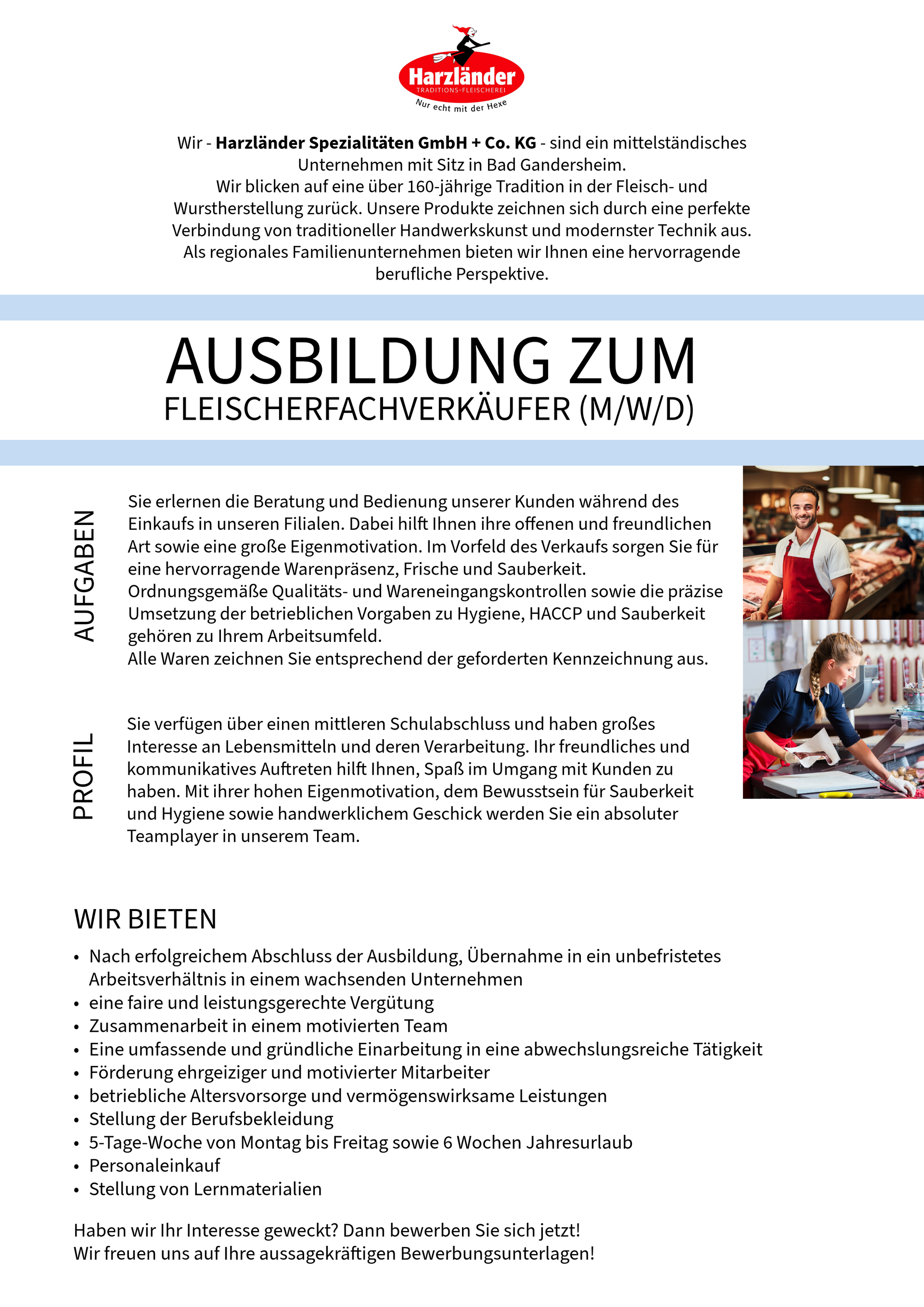 Flyer mit deutschem Text „AUSBILDUNG ZUM“, rotem Logo oben und Fotos von trainierenden Personen auf der rechten Seite.