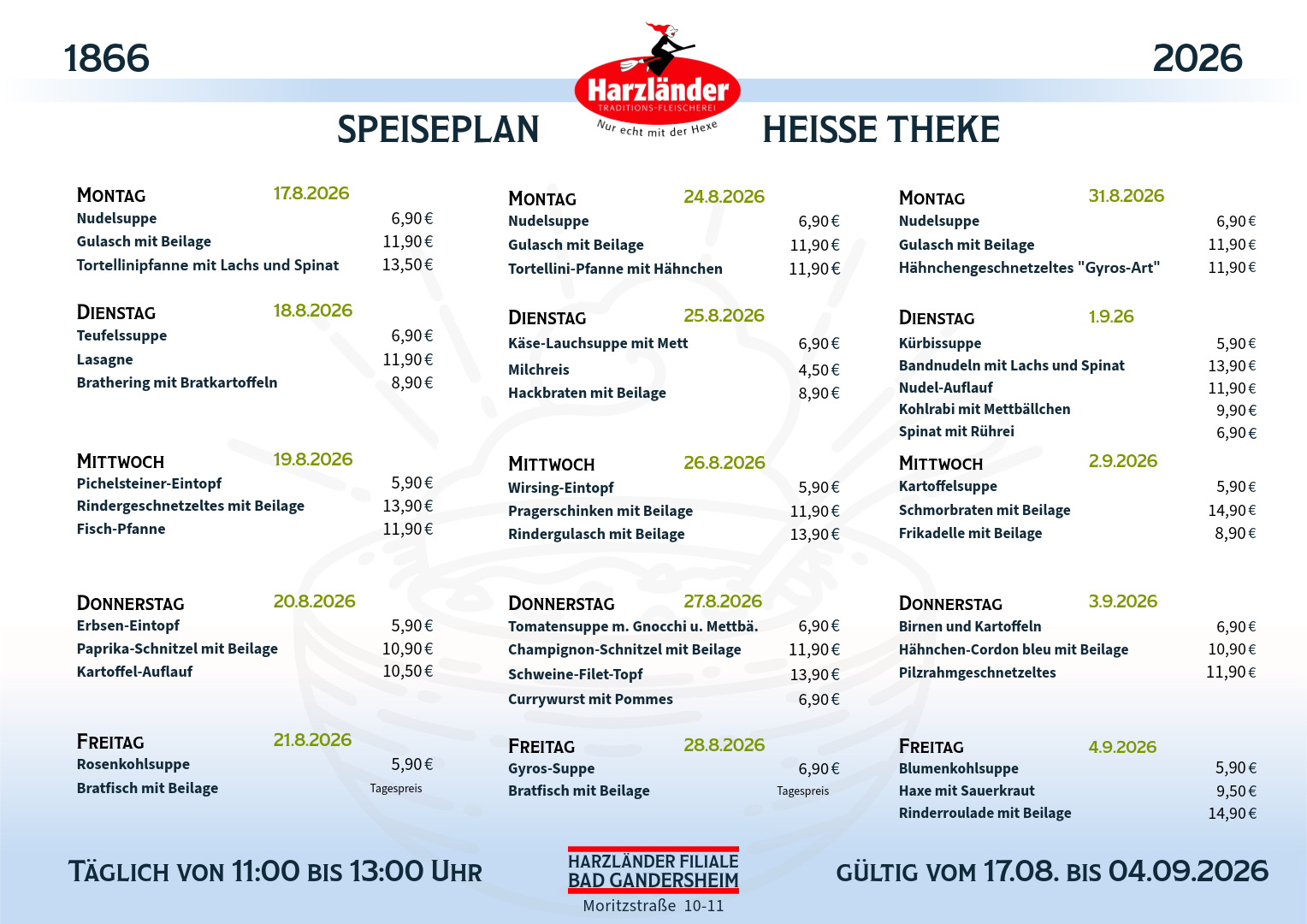 Speisekarte des 