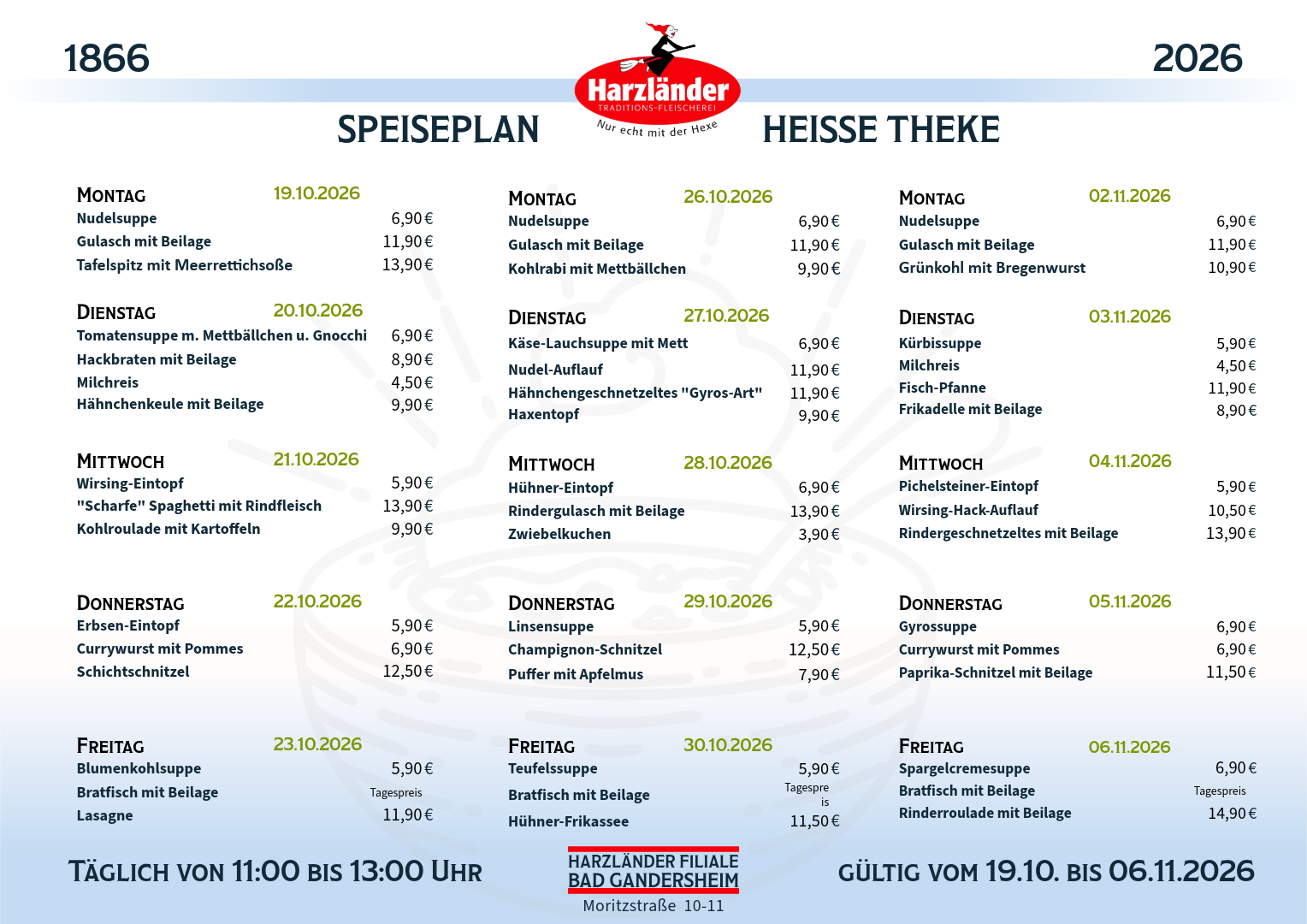 Speisekarte des 