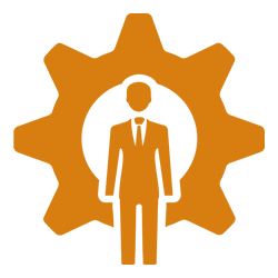 Icon: Mann mit Zahnrad im Hintergrund