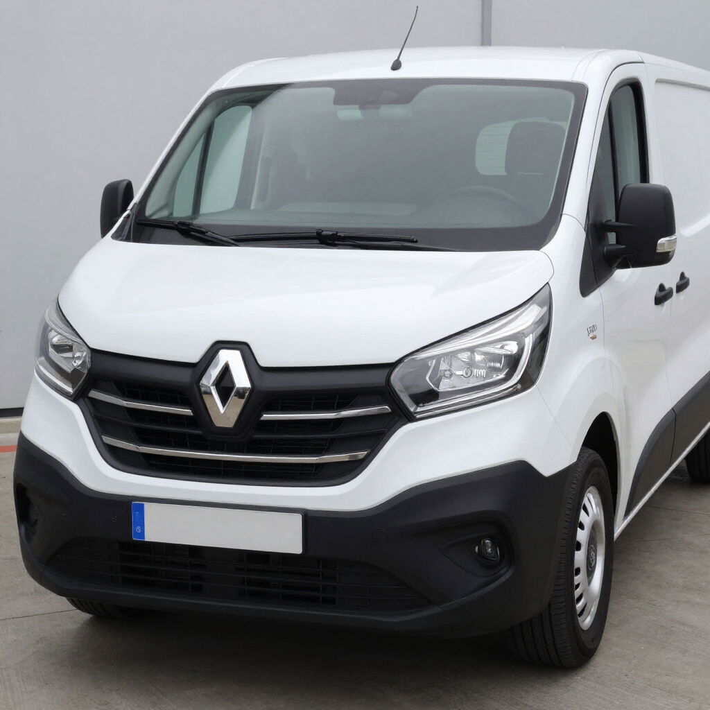 Une fourgonnette Citroën Jumpy blanche, garée à l'extérieur, vue de l'arrière avec une plaque d'immatriculation française.
