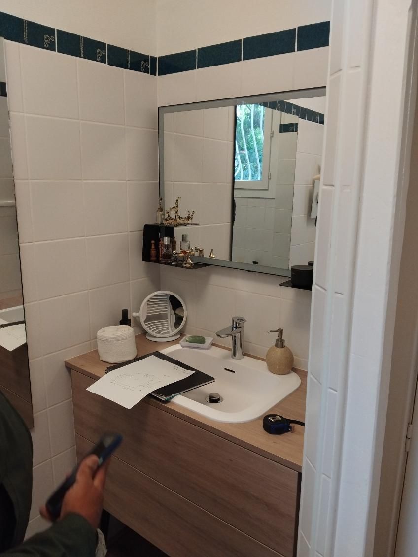 Un lavabo avec un miroir.