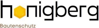 Logo mit &bdquo;Honigberg&ldquo; in schwarzer Schrift, einem gelben Sechseck und &bdquo;Bautenschutz&ldquo; in grauer Schrift darunter.