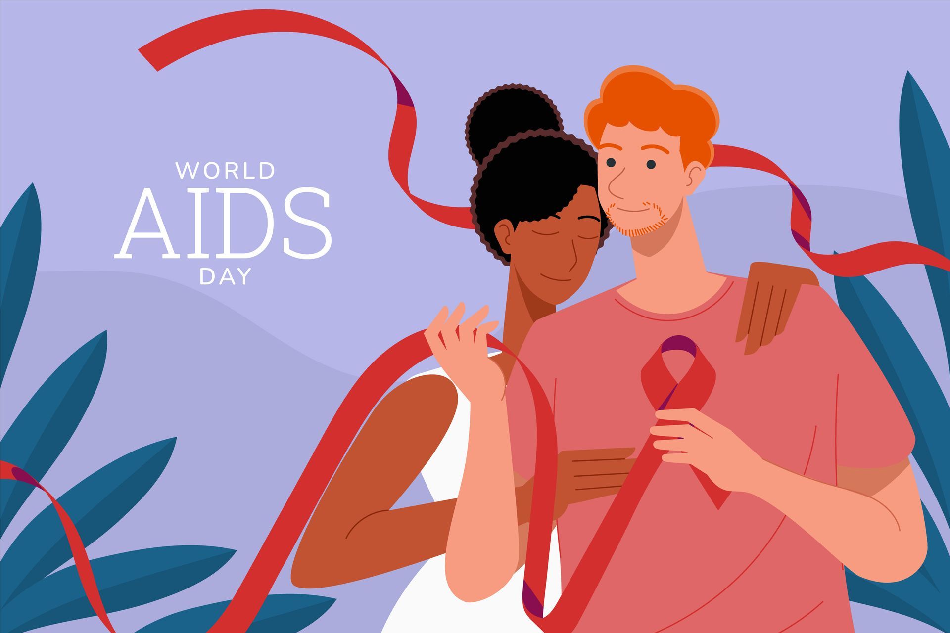 Νεαρό ζευγάρι, άντρας και γυναίκα, με φόντο την Παγκόσμια Ημέρα Κατά του AIDS