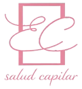 Un logotipo rosa con las letras "EC" en cursiva sobre un contorno rectangular, con el texto "salud capilar" debajo.
