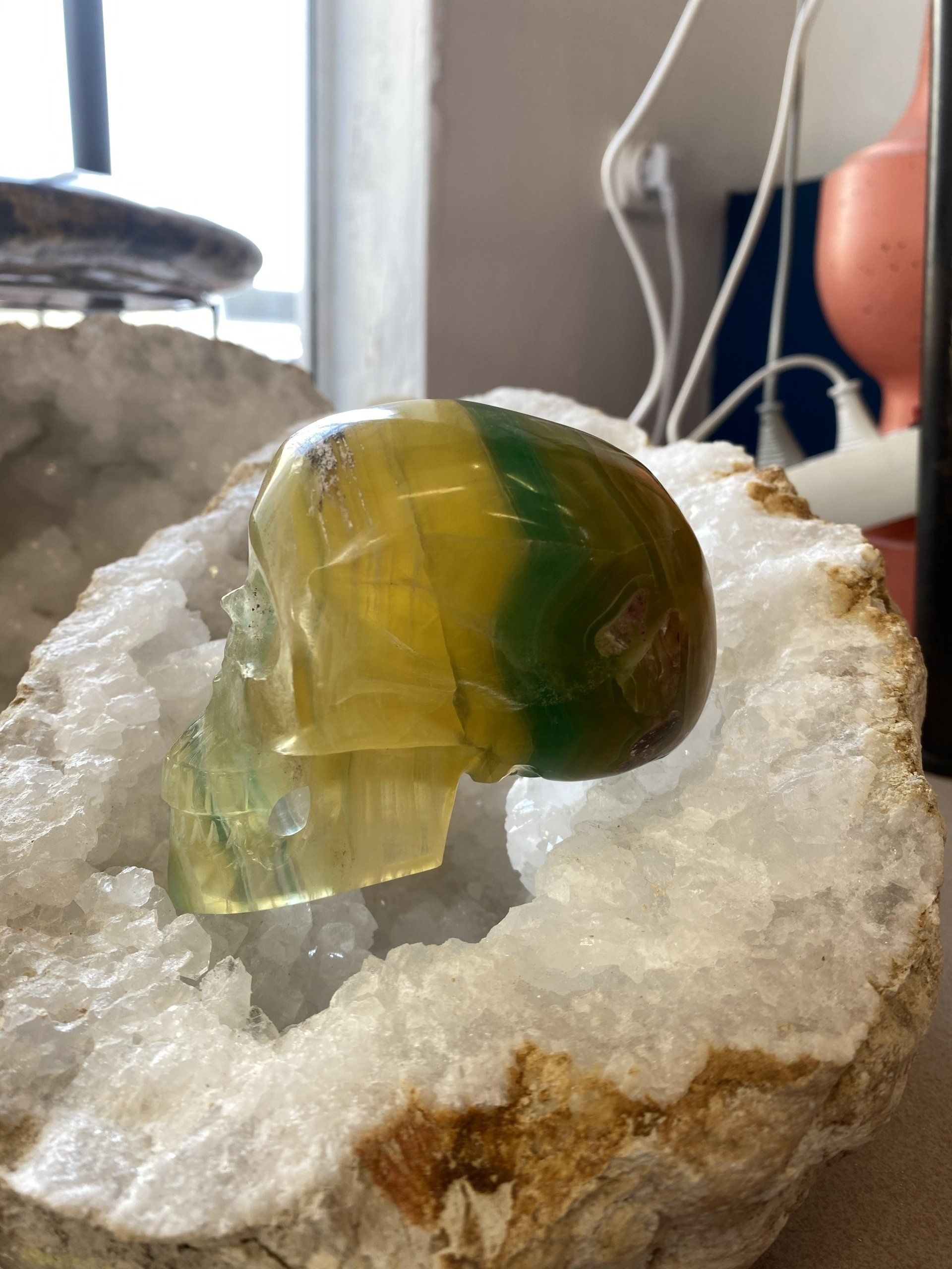 Crâne fluorite jaune et vert