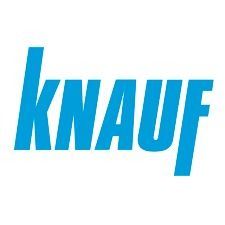El logotipo de Knauf es azul y blanco sobre un fondo blanco.