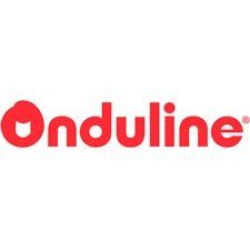 El logotipo de onduline es rojo y blanco sobre un fondo blanco.
