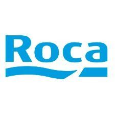 El logo de Roca es azul y blanco con una ola en el medio.