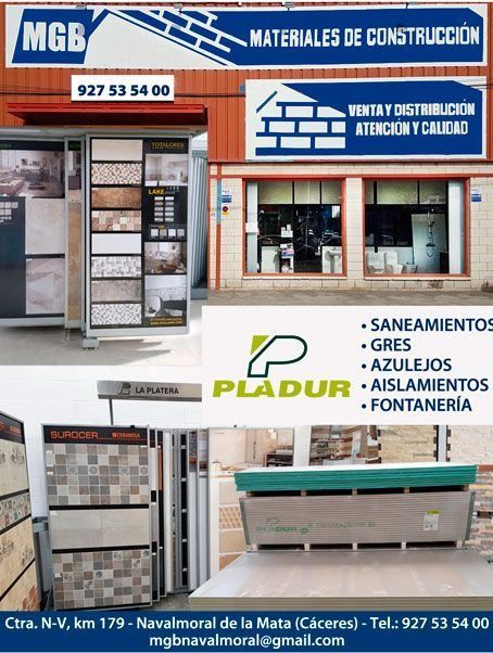 An advertisement for mgb materiales de construccion