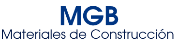 Un logotipo para mgb materiales de construcción en azul sobre fondo blanco.