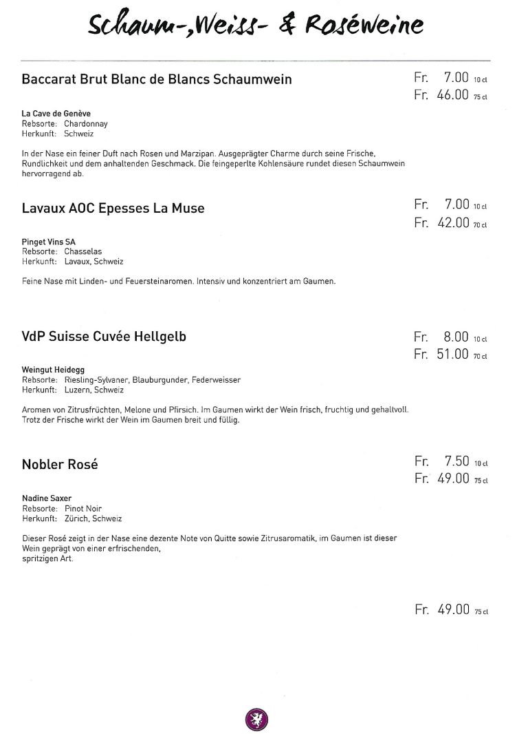 Eine Speisekarte für ein Restaurant mit einem violetten Pfeil, der nach rechts zeigt.