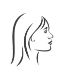 Dibujo lineal del perfil de una mujer con cabello largo, mirando hacia la derecha.