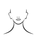 Dibujo lineal de una cara y un cuello, con orejas, nariz y labios, con un espacio en blanco donde estarían los ojos y la frente.