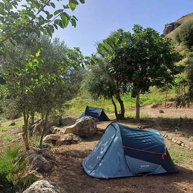 Un par de tiendas de campaña están en medio de un campo.