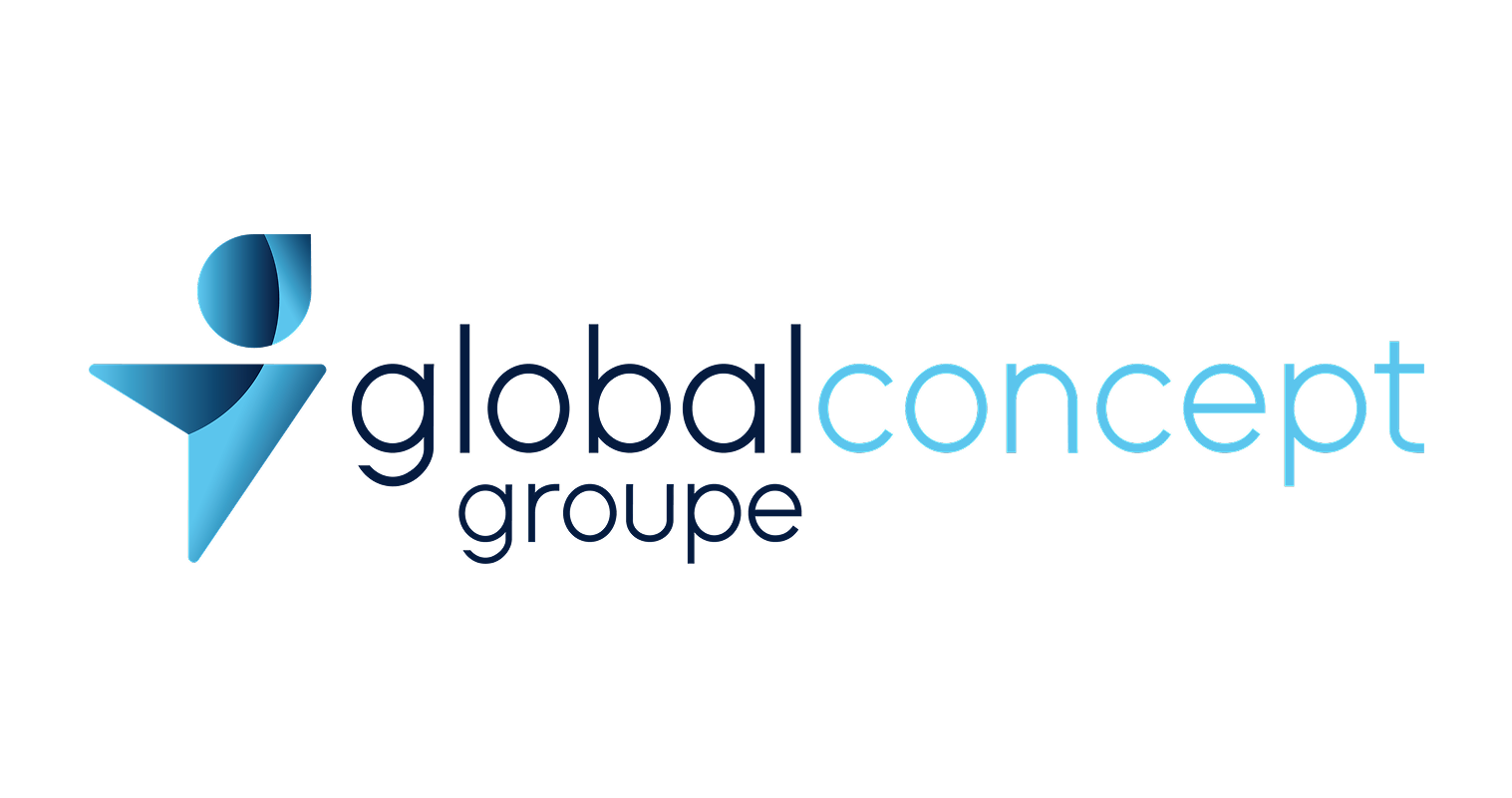 Le logo du groupe global concept est bleu et blanc.