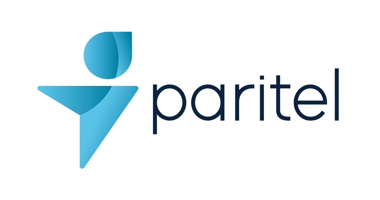 Le logo Paritel est bleu et noir et ressemble Ă une personne.