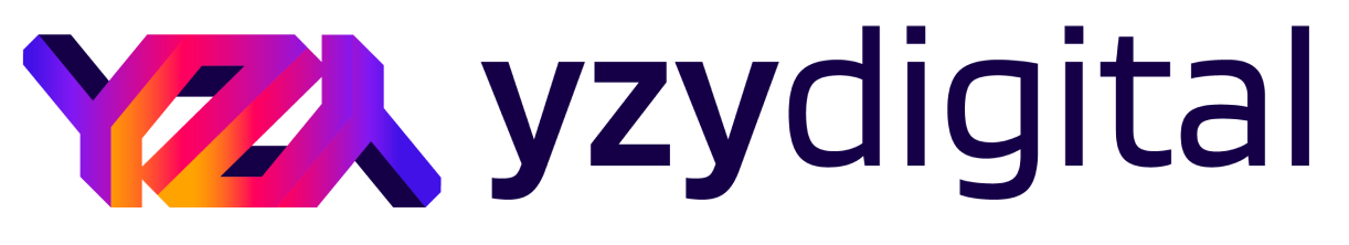 Un logo coloré pour yzy digital sur fond blanc