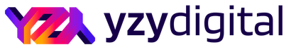 Un logo coloré pour yzy digital sur fond blanc