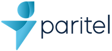 Un logo pour une entreprise appelée paritel avec un triangle bleu au milieu.