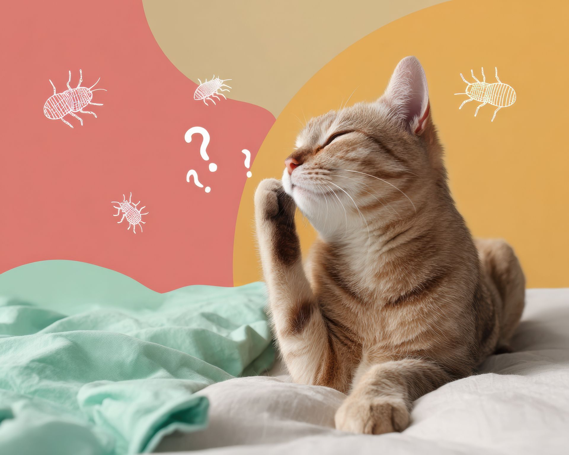 Un chat avec des illustrations de parasites autour