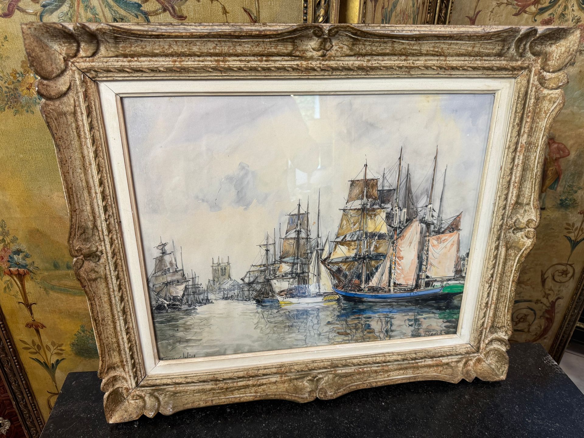 Frank WILL (1900 - 1950)
Les Morutiers FECAMP
Aquarelle, fusain et encre, signé en bas à droite.
Le tout sous verre dans un cadre en bois.
Dimensions : 61,50 / 72 Cadre compris et 49,6/59,50 sans le cadre.