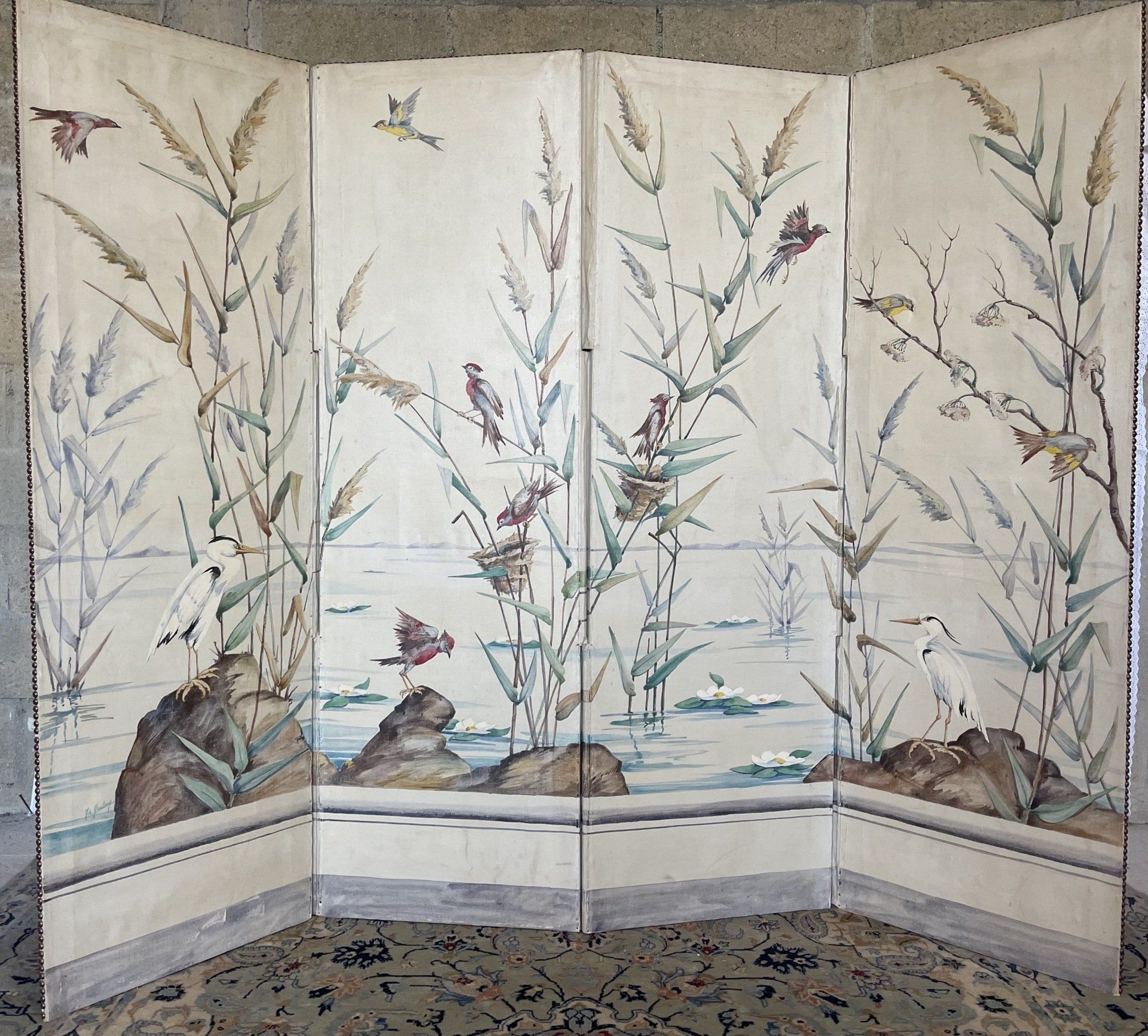 PARAVENT EN BOIS PEINT QUATRE FEUILLES 19ème