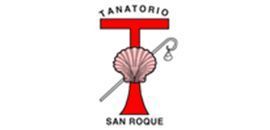 Un logotipo para el tanatorio san roque con una concha y una cruz.