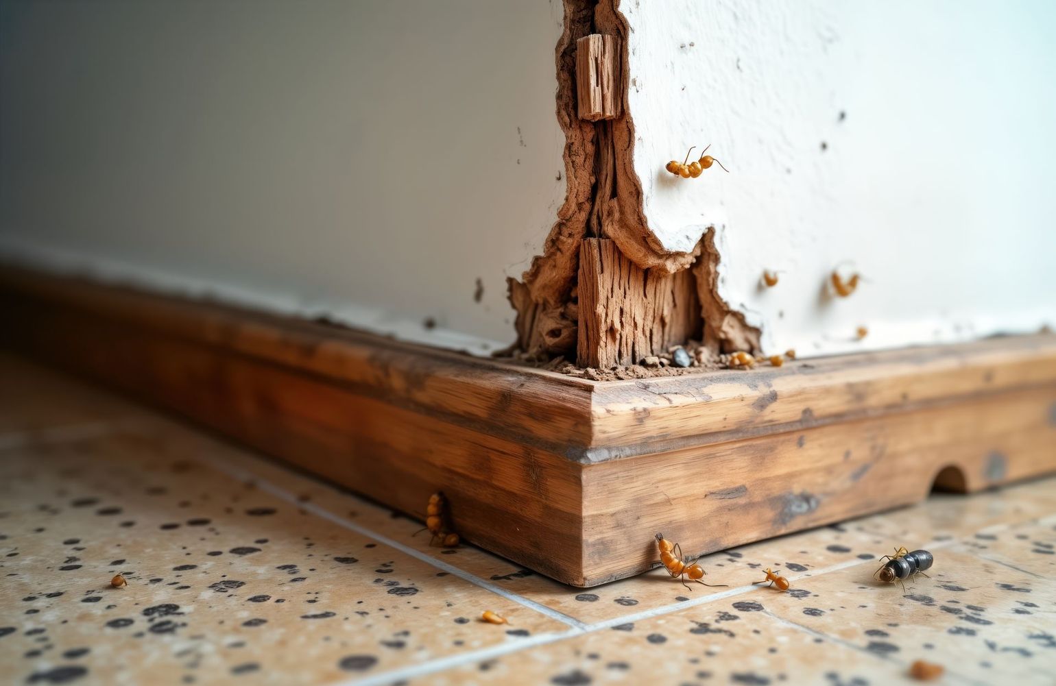 Des insectes ayant rongé un mur.