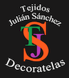 Un logotipo para tejidos julian sanchez decoralas con una letra s colorida sobre un fondo negro.